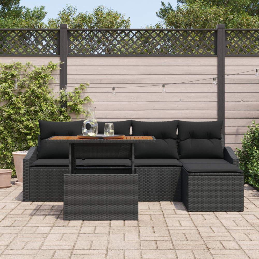 Produktbild för Trädgårdsoffset med lagring 6 pcs Svart Poly rattan