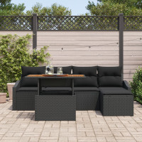 Produktbild för Trädgårdsoffset med lagring 6 pcs Svart Poly rattan