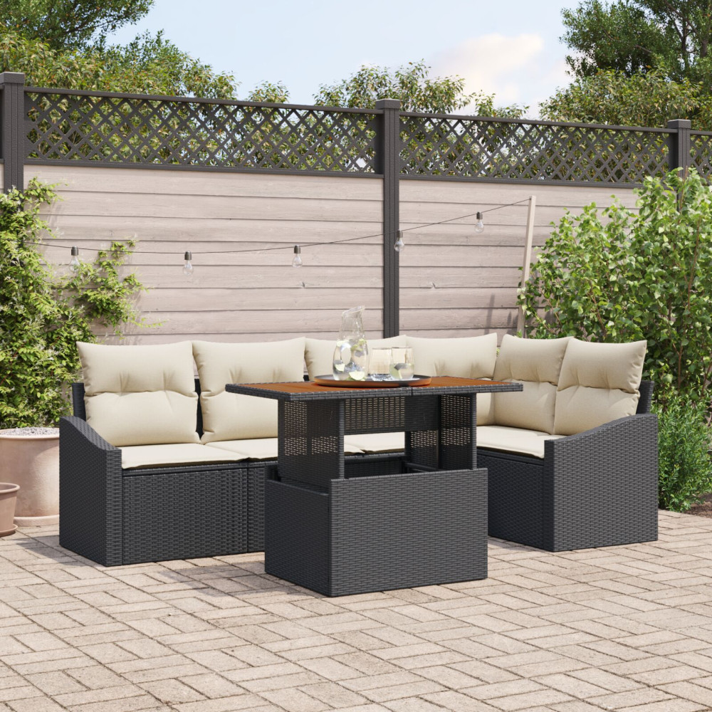 Produktbild för Trädgårdsoffset med lagring 6 pcs Svart Poly rattan
