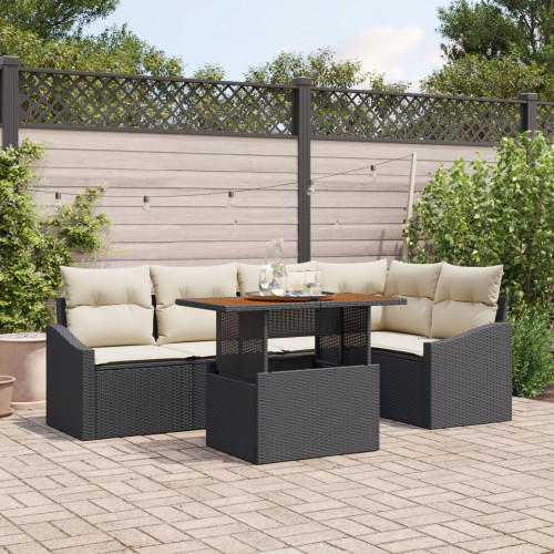 vidaXL Trädgårdsoffset med lagring 6 pcs Svart Poly rattan