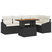 Produktbild för Trädgårdsoffset med lagring 6 pcs Svart Poly rattan