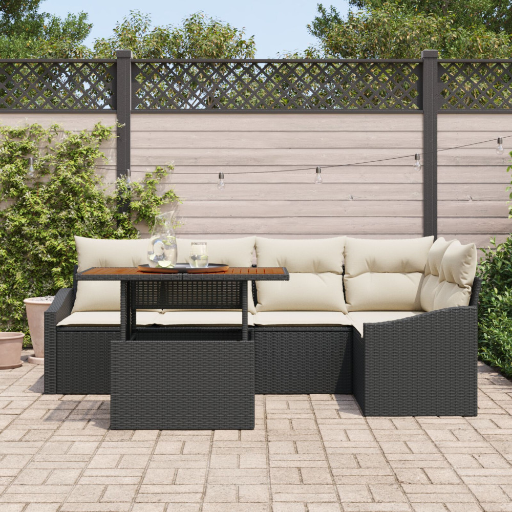 Produktbild för Trädgårdsoffset med lagring 6 pcs Svart Poly rattan