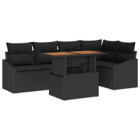 Produktbild för Trädgårdsoffset med lagring 6 pcs Svart Poly rattan