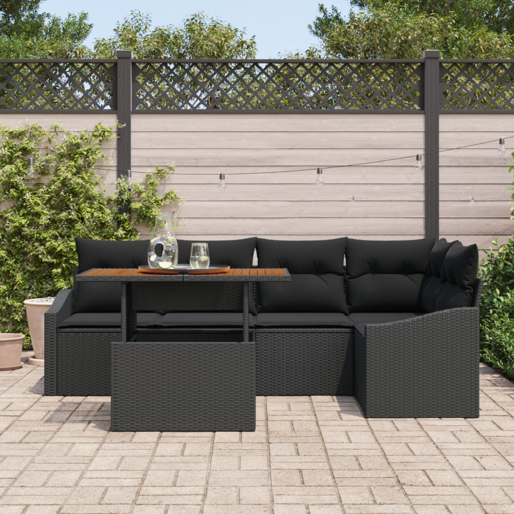 Produktbild för Trädgårdsoffset med lagring 6 pcs Svart Poly rattan