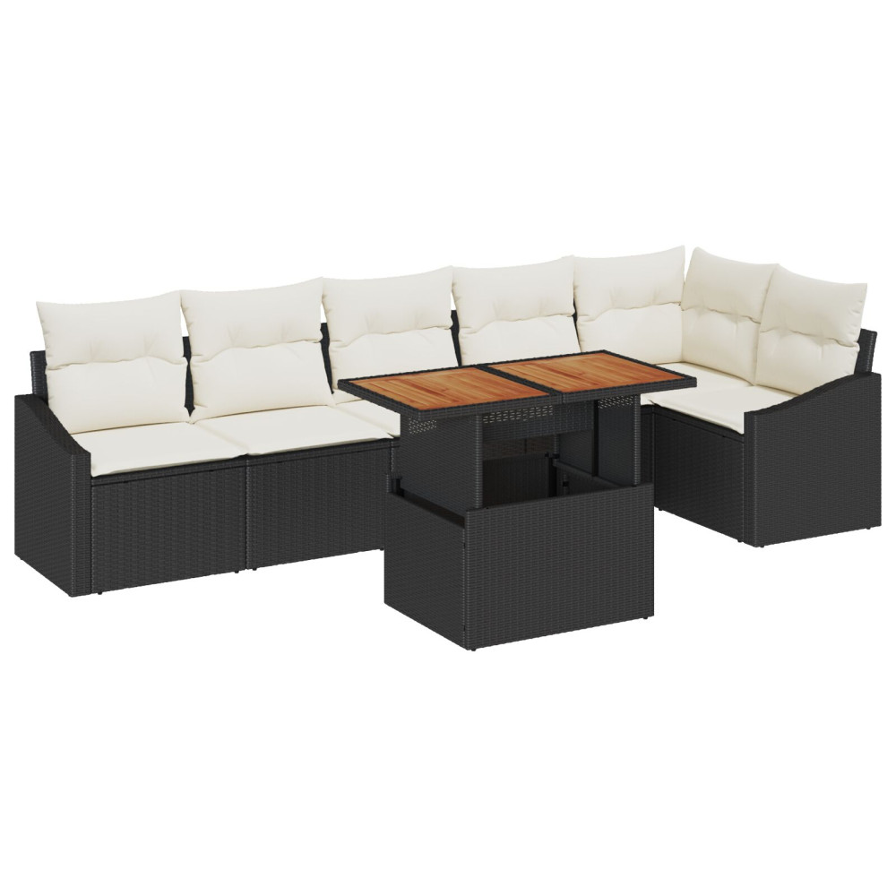 Produktbild för Trädgårdsoffset med lagring 7 pcs Svart Poly rattan
