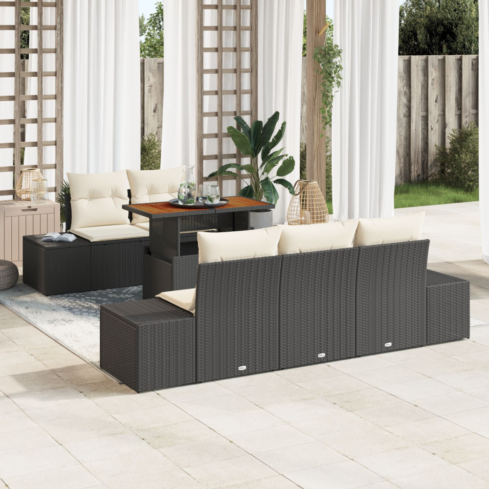 Produktbild för Trädgårdsoffset med lagring 6 pcs Svart Poly rattan