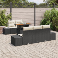 Produktbild för Trädgårdsoffset med lagring 6 pcs Svart Poly rattan