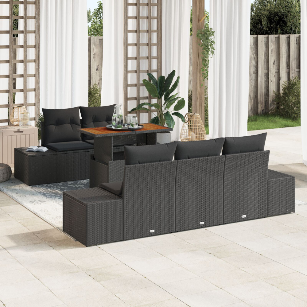 Produktbild för Trädgårdsoffset med lagring 6 pcs Svart Poly rattan