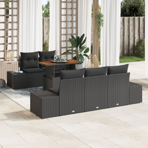 vidaXL Trädgårdsoffset med lagring 6 pcs Svart Poly rattan