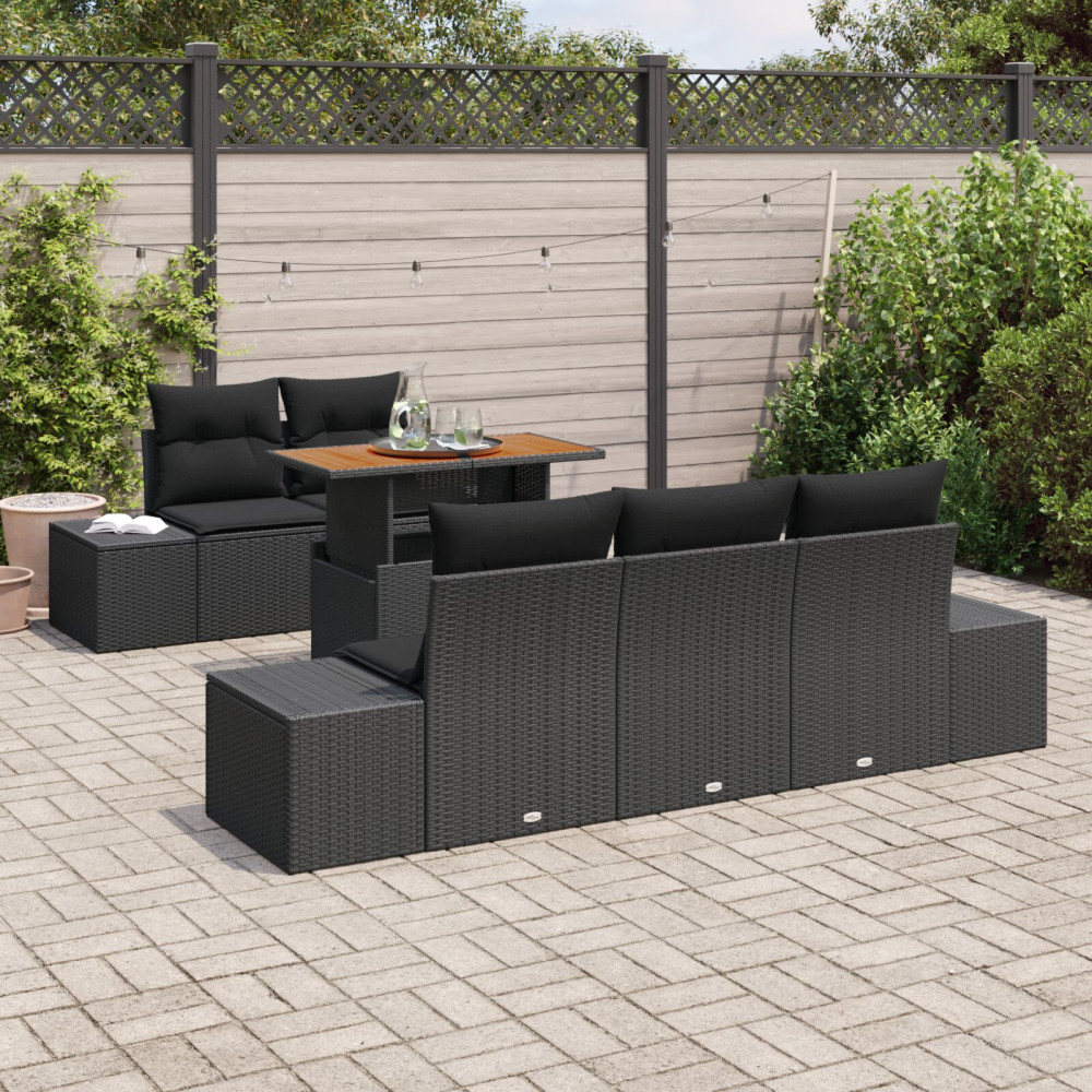 Produktbild för Trädgårdsoffset med lagring 6 pcs Svart Poly rattan