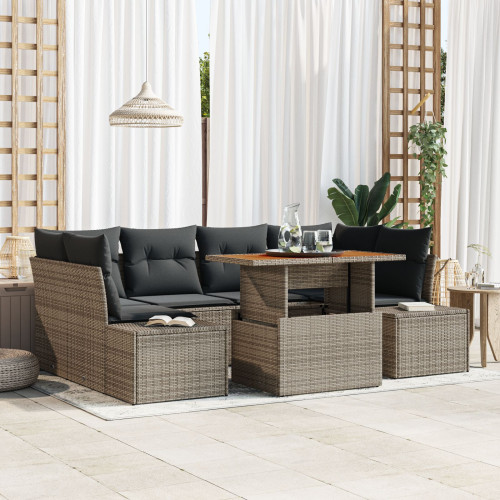 vidaXL Trädgårdsoffset med lagring 7 pcs Grå Poly rattan