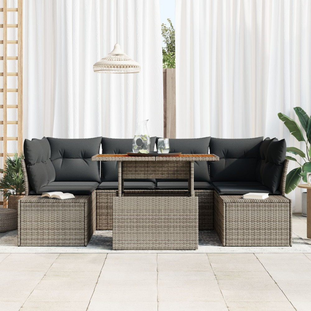Produktbild för Trädgårdsoffset med lagring 7 pcs Grå Poly rattan