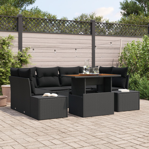 vidaXL Trädgårdsoffset med lagring 7 pcs Svart Poly rattan