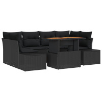 Produktbild för Trädgårdsoffset med lagring 7 pcs Svart Poly rattan