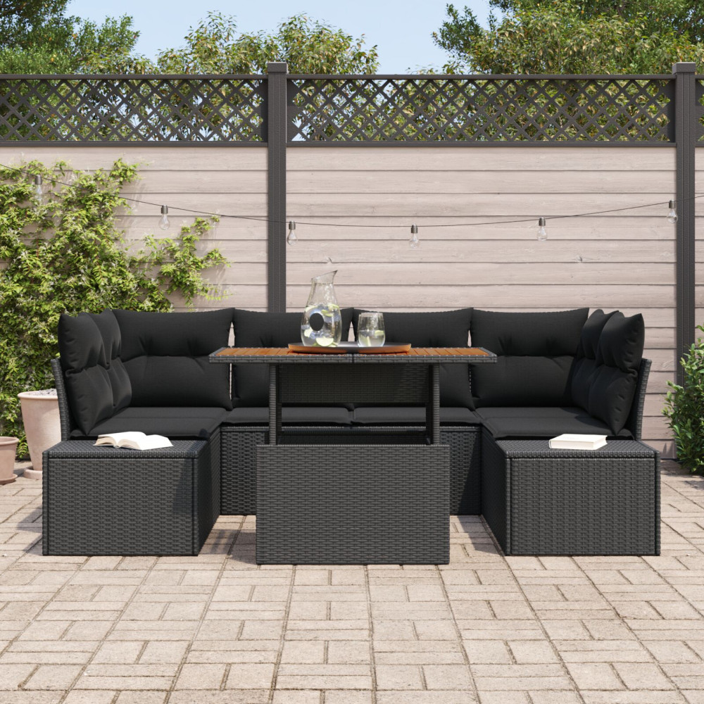 Produktbild för Trädgårdsoffset med lagring 7 pcs Svart Poly rattan