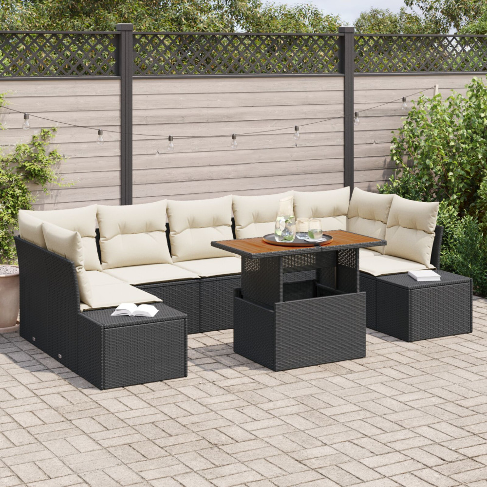 Produktbild för Trädgårdsoffset med lagring 8 pcs Svart Poly rattan