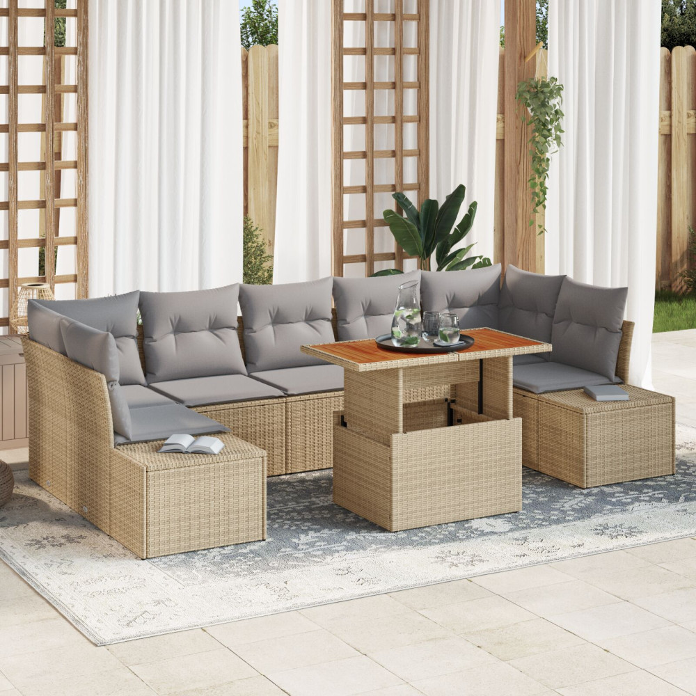 Produktbild för Trädgårdsoffset med lagring 8 pcs Beige Poly rattan