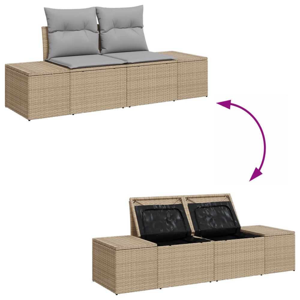 Produktbild för Trädgårdsoffset med lagring 8 pcs Beige Poly rattan
