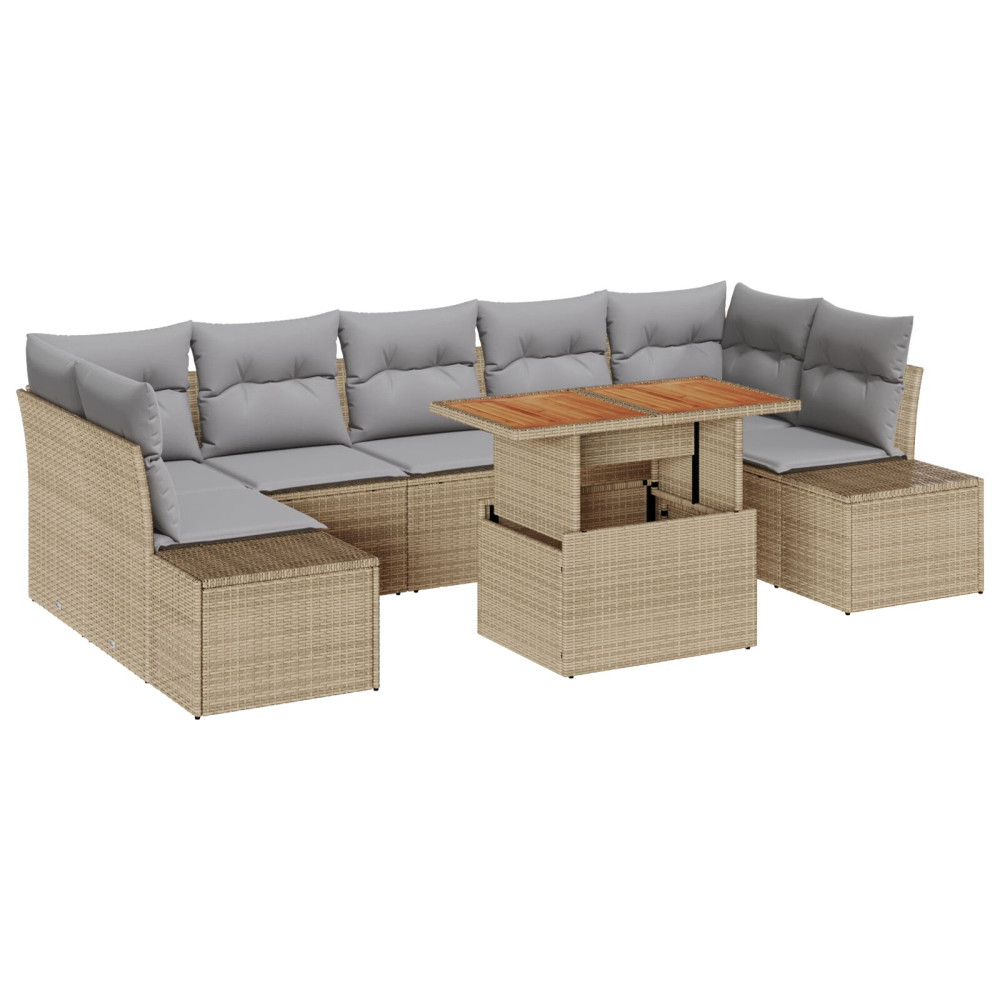 Produktbild för Trädgårdsoffset med lagring 8 pcs Beige Poly rattan