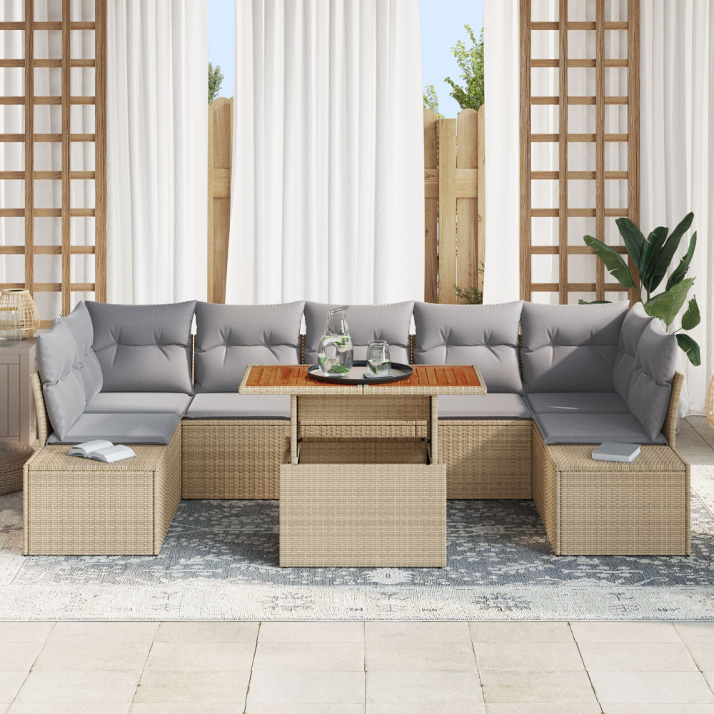 Produktbild för Trädgårdsoffset med lagring 8 pcs Beige Poly rattan