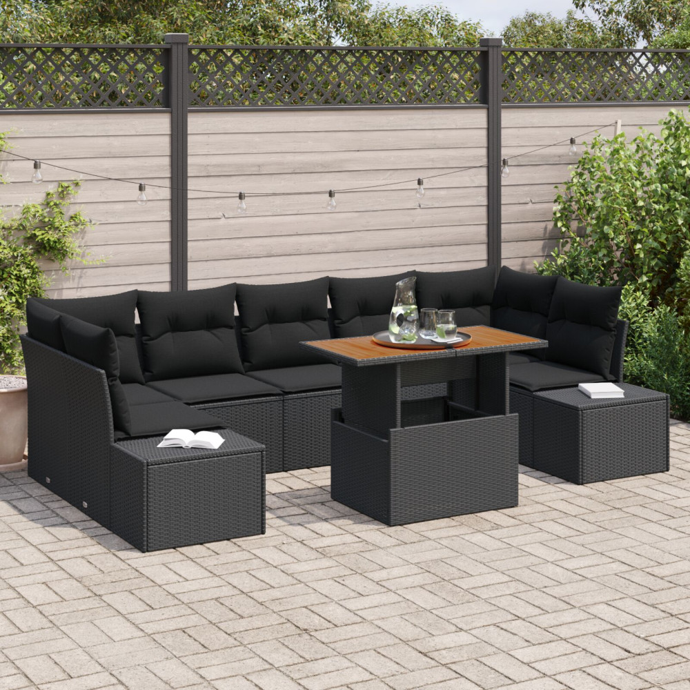 Produktbild för Trädgårdsoffset med lagring 8 pcs Svart Poly rattan