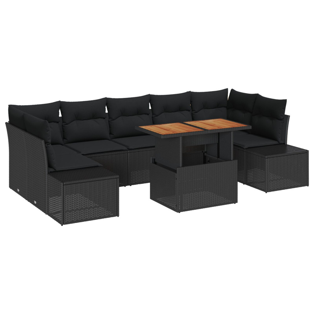 Produktbild för Trädgårdsoffset med lagring 8 pcs Svart Poly rattan
