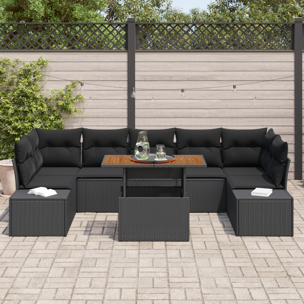 Produktbild för Trädgårdsoffset med lagring 8 pcs Svart Poly rattan