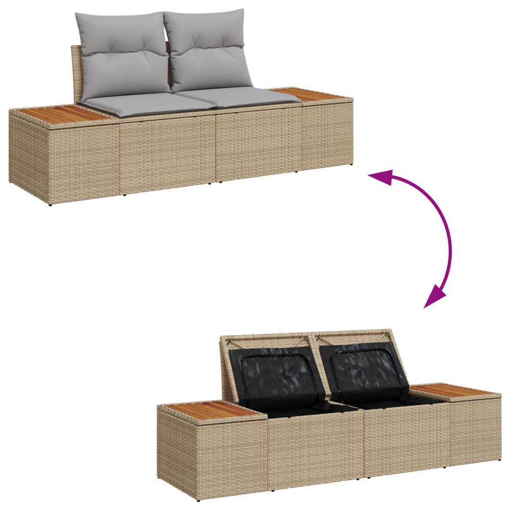 Produktbild för Trädgårdsoffset med lagring 6 pcs Beige Poly rattan