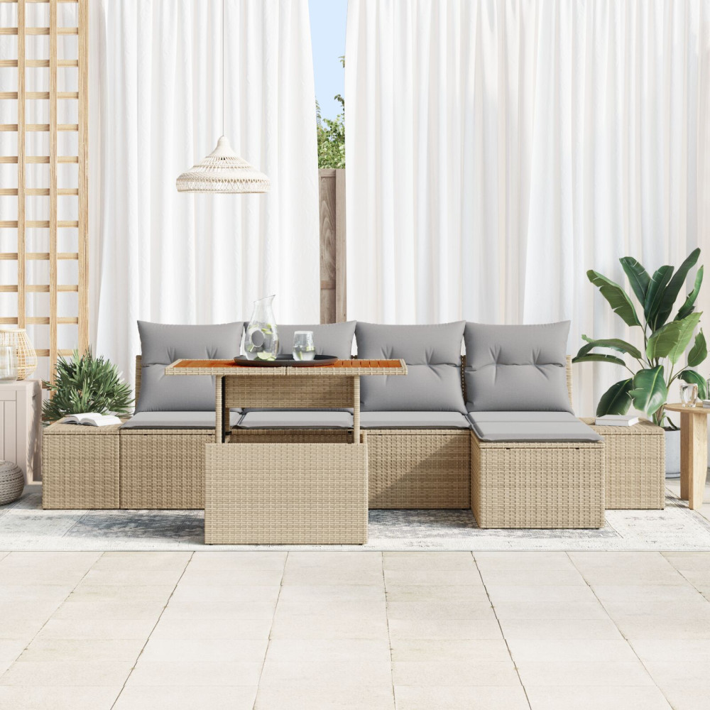 Produktbild för Trädgårdsoffset med lagring 6 pcs Beige Poly rattan