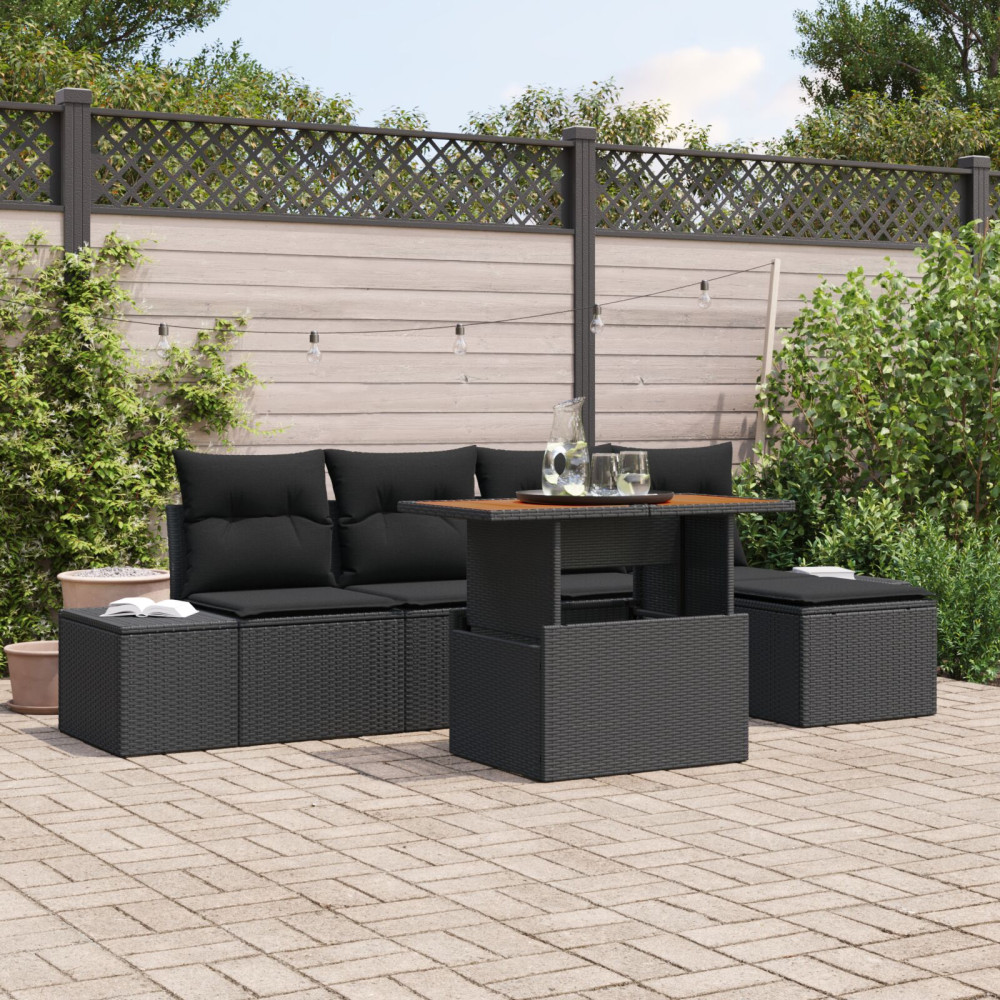 Produktbild för Trädgårdsoffset med lagring 6 pcs Svart Poly rattan