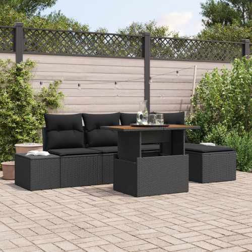 vidaXL Trädgårdsoffset med lagring 6 pcs Svart Poly rattan