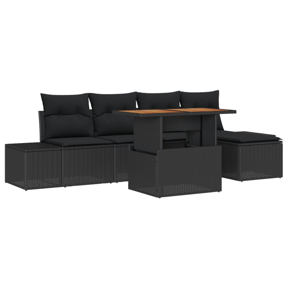 Produktbild för Trädgårdsoffset med lagring 6 pcs Svart Poly rattan