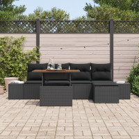 Produktbild för Trädgårdsoffset med lagring 6 pcs Svart Poly rattan