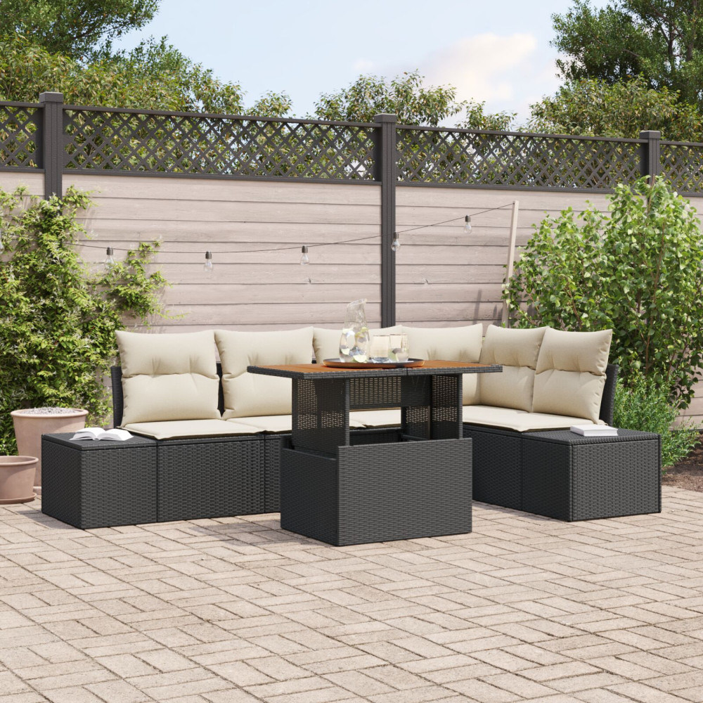 Produktbild för Trädgårdsoffset med lagring 6 pcs Svart Poly rattan