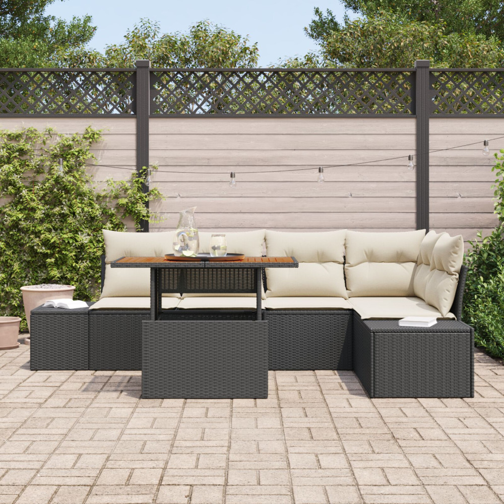 Produktbild för Trädgårdsoffset med lagring 6 pcs Svart Poly rattan