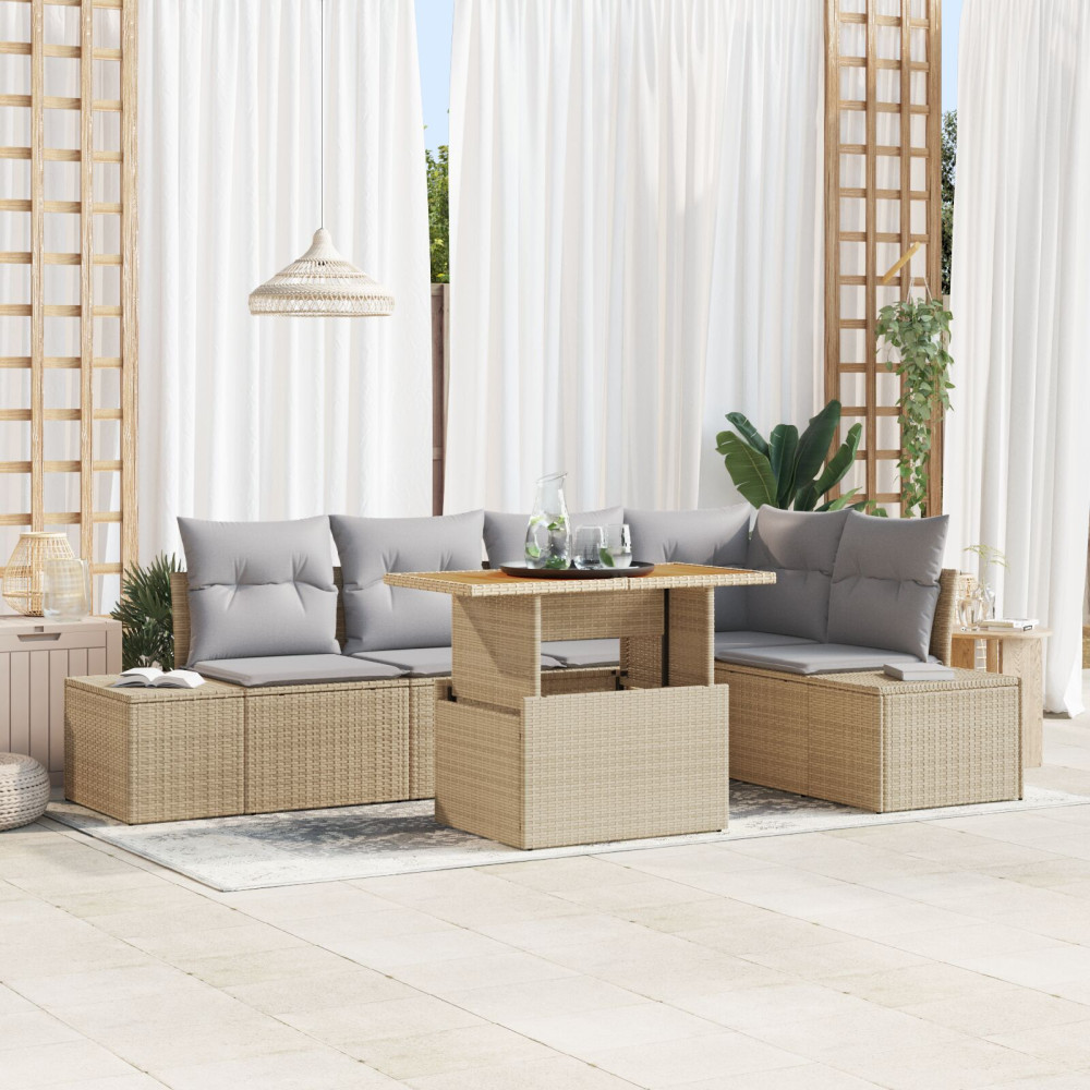 Produktbild för Trädgårdsoffset med lagring 6 pcs Beige Poly rattan