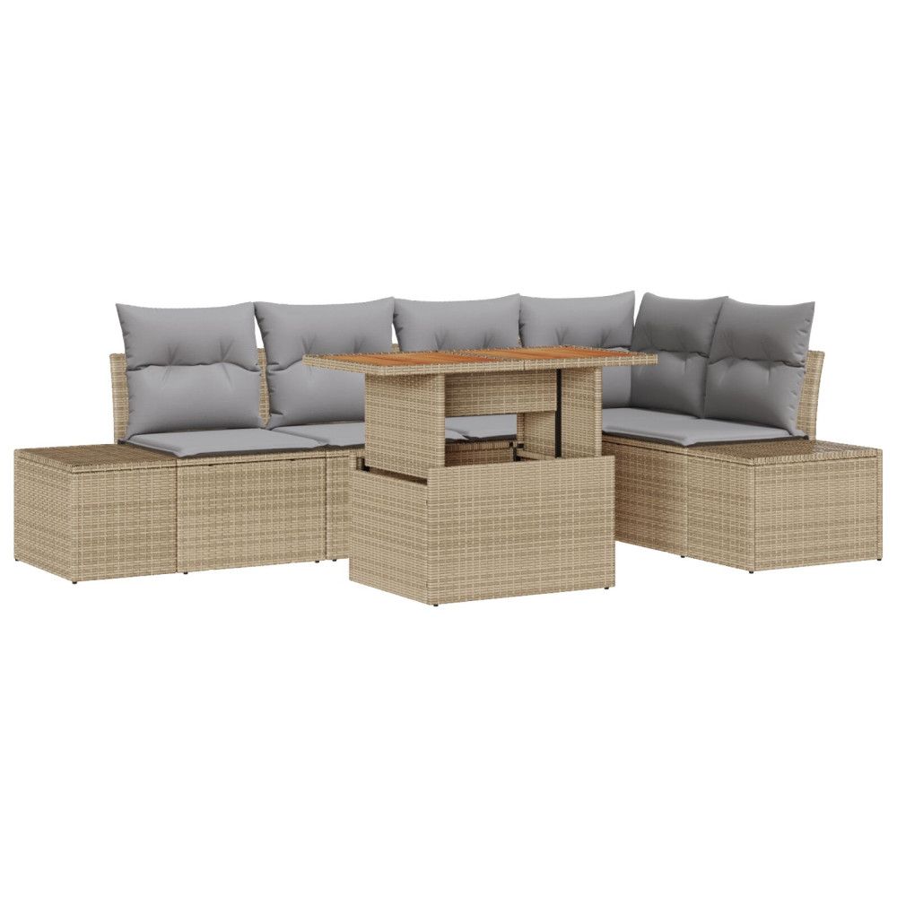 Produktbild för Trädgårdsoffset med lagring 6 pcs Beige Poly rattan