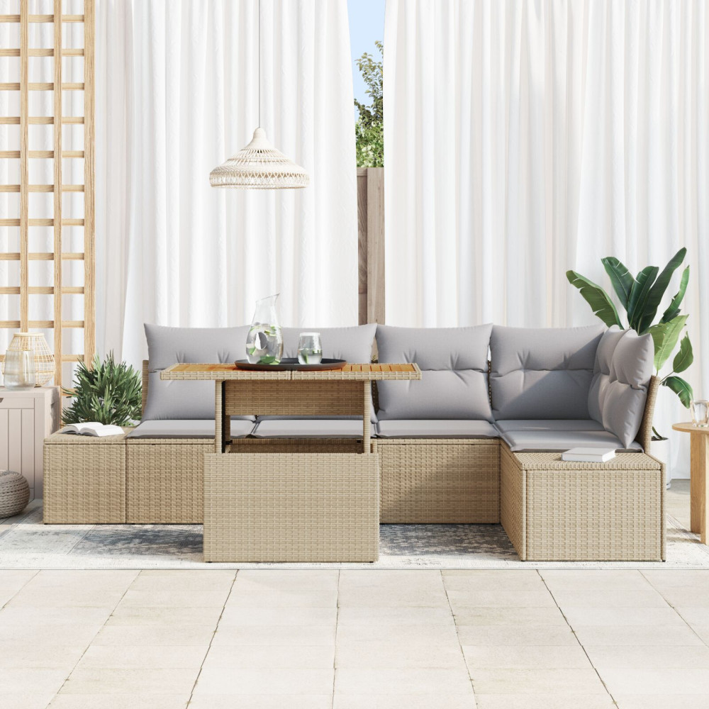 Produktbild för Trädgårdsoffset med lagring 6 pcs Beige Poly rattan
