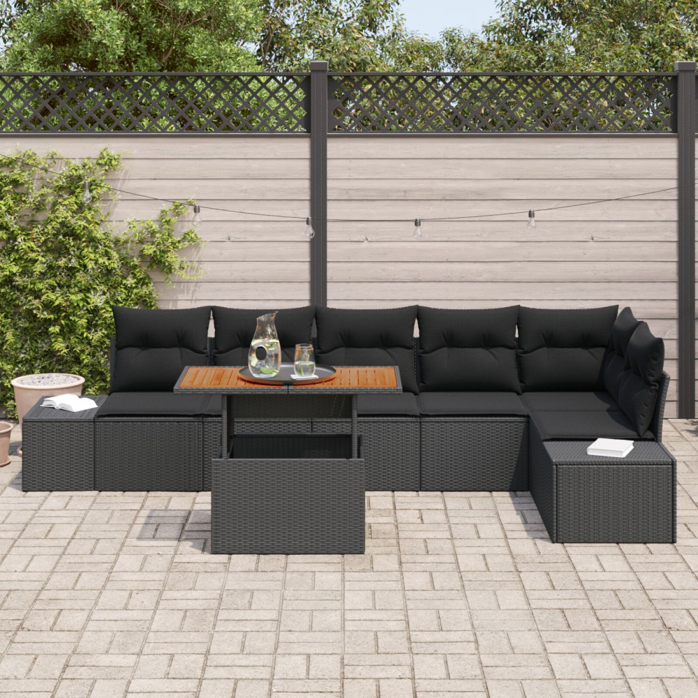 Produktbild för Trädgårdsoffset med lagring 7 pcs Svart Poly rattan