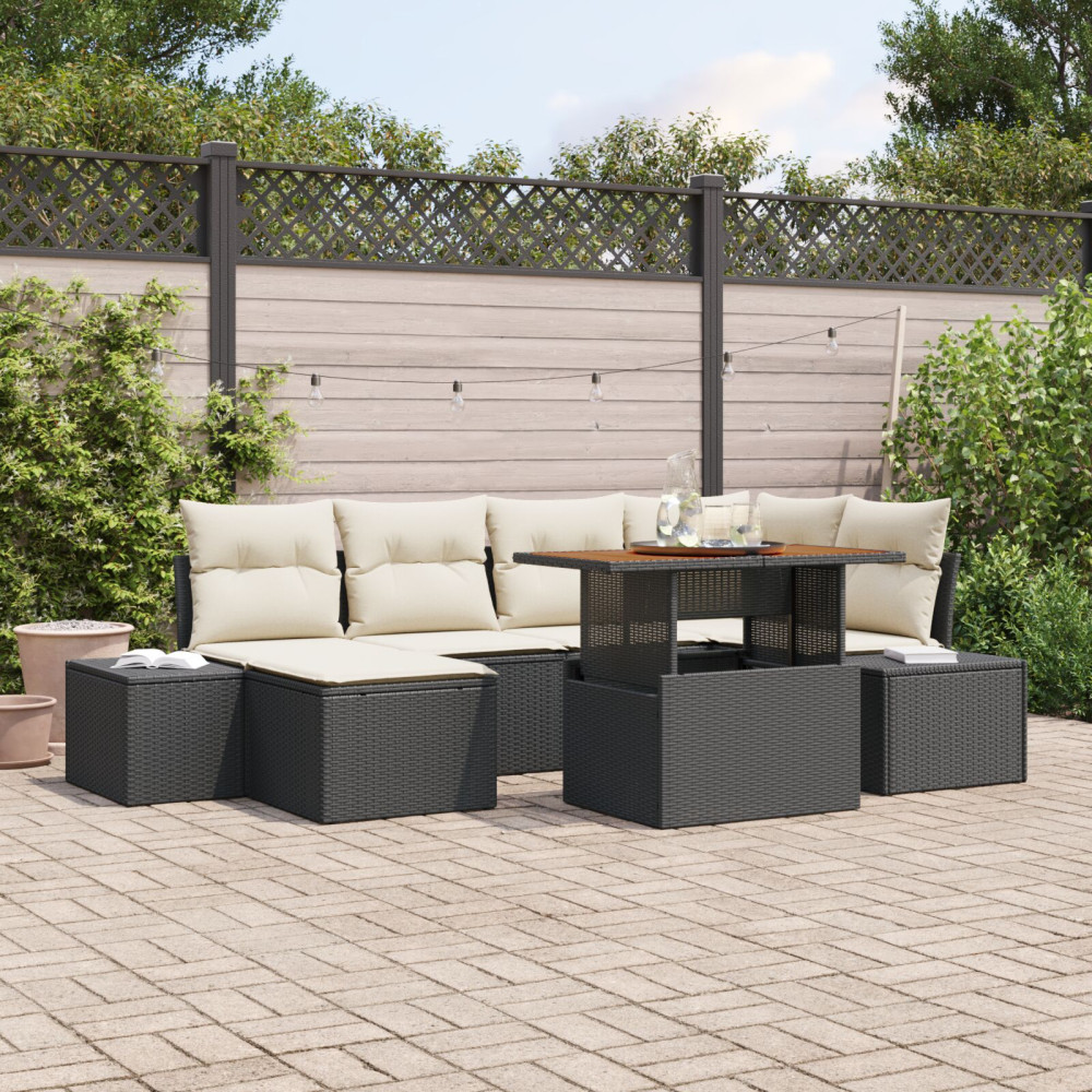 Produktbild för Trädgårdsoffset med lagring 7 pcs Svart Poly rattan