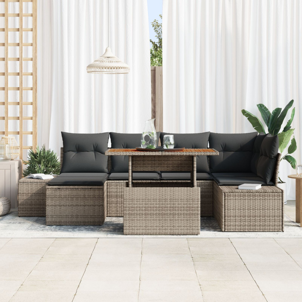 Produktbild för Trädgårdsoffset med lagring 7 pcs Grå Poly rattan