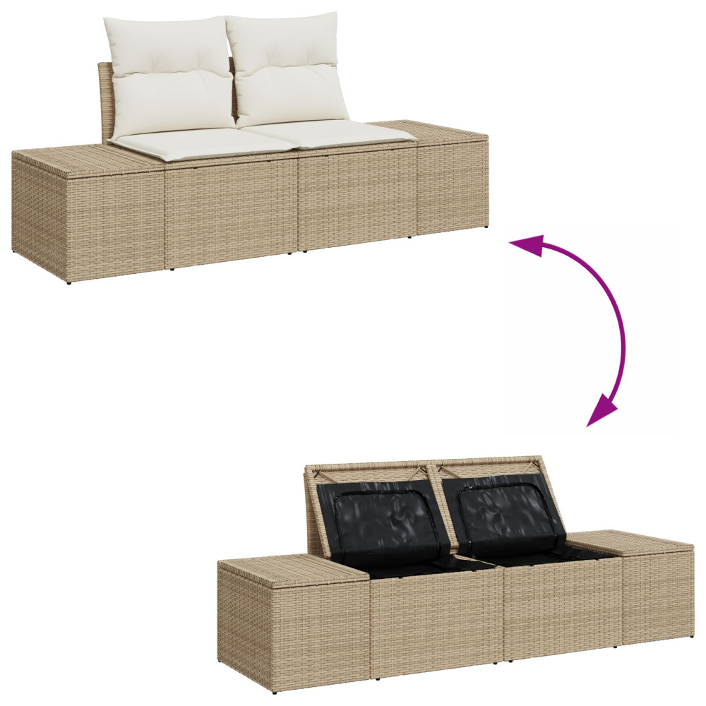Produktbild för Trädgårdsoffset med lagring 7 pcs Beige Poly rattan