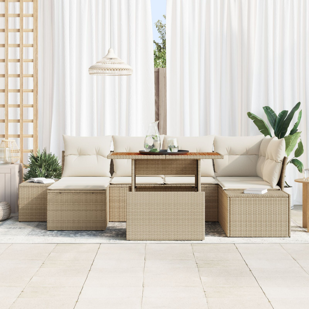 Produktbild för Trädgårdsoffset med lagring 7 pcs Beige Poly rattan