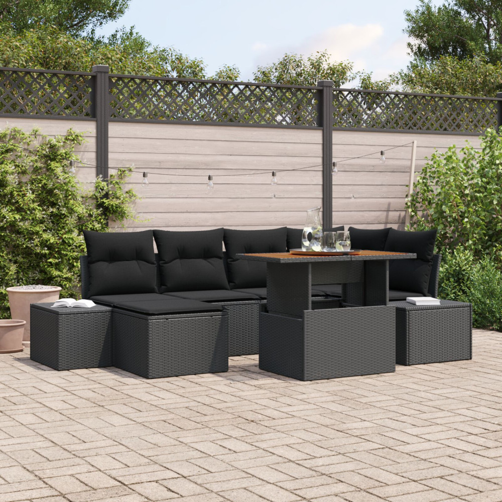 Produktbild för Trädgårdsoffset med lagring 7 pcs Svart Poly rattan