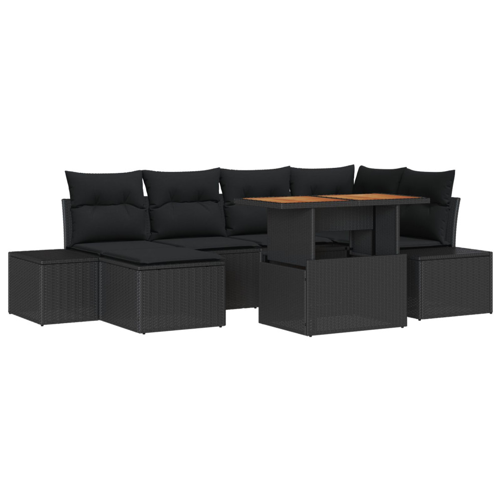 Produktbild för Trädgårdsoffset med lagring 7 pcs Svart Poly rattan