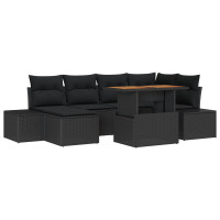 Produktbild för Trädgårdsoffset med lagring 7 pcs Svart Poly rattan