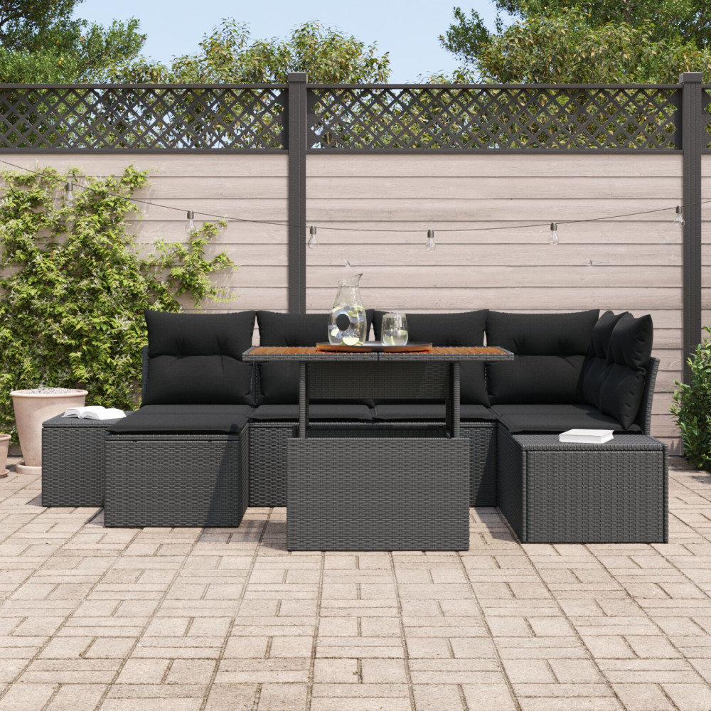 Produktbild för Trädgårdsoffset med lagring 7 pcs Svart Poly rattan