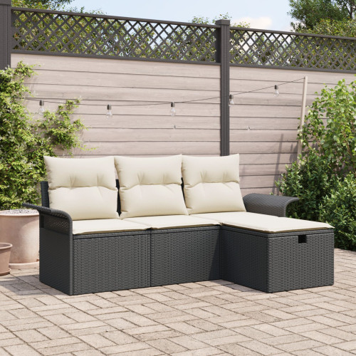 vidaXL Trädgårdsoffset med kudde 4 pcs Svart och gräddvit Poly rattan