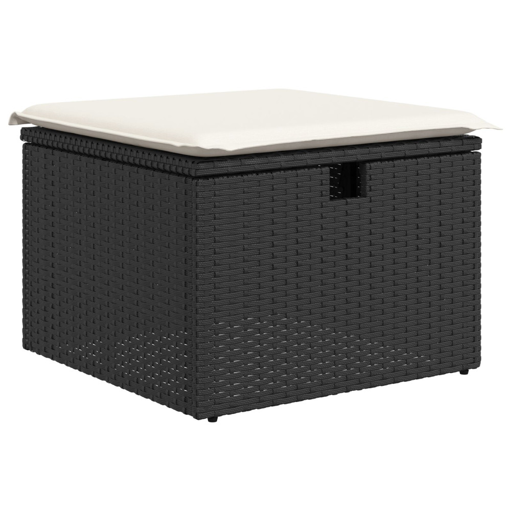 Produktbild för Trädgårdsoffset med kudde 4 pcs Svart och gräddvit Poly rattan