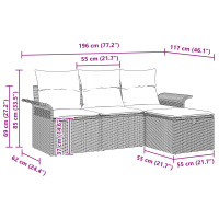 Produktbild för Trädgårdsoffset med kudde 4 pcs Svart och gräddvit Poly rattan
